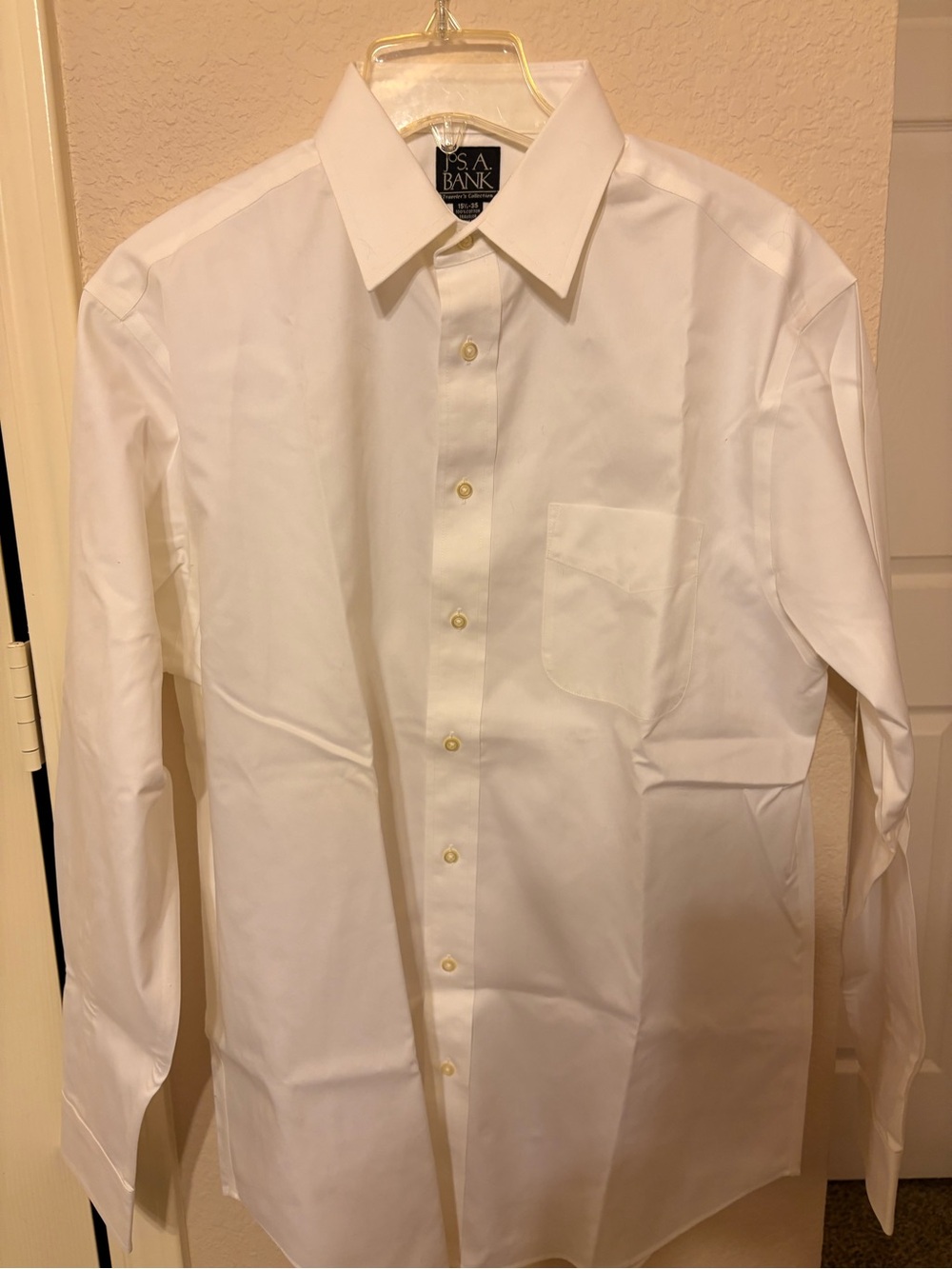 Jos. A. Bank White Long-Sleeve Dress Shirt with Chest Pocket
